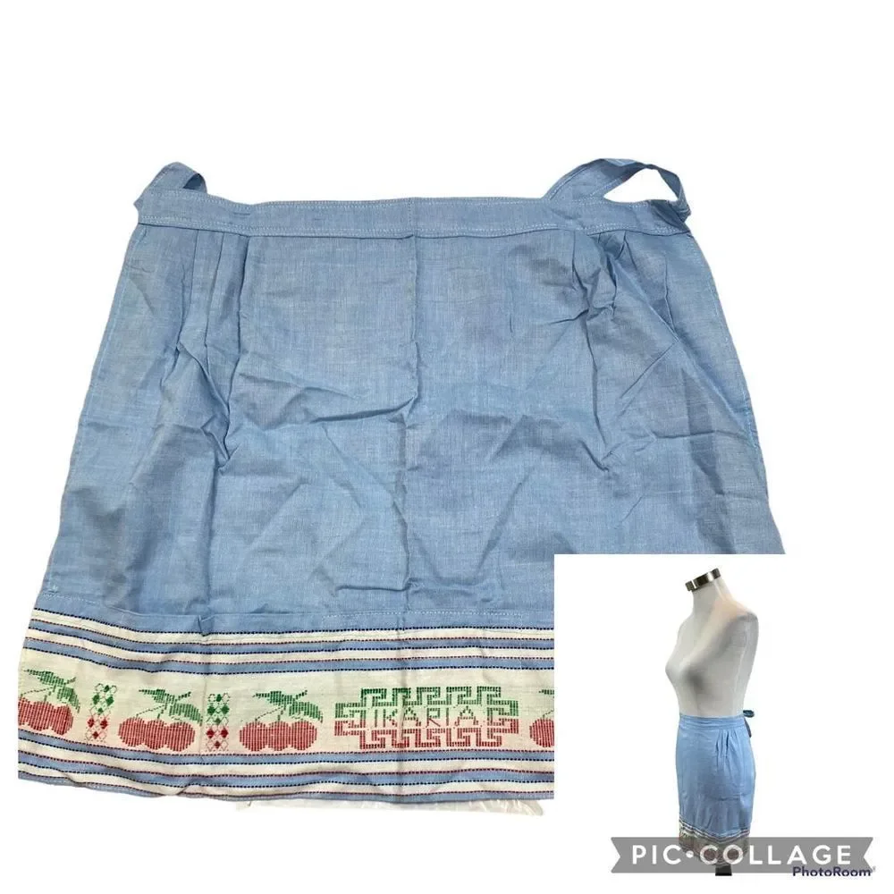 Vintage Ikaria Greece Blue Apron With Pockets